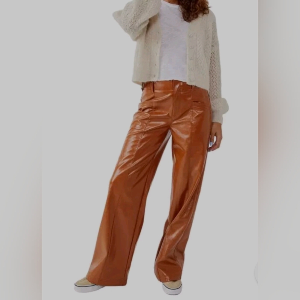 Free People  Women Star Crossed Lovers Vegan Pants   Straight Leg  Brown Size 4